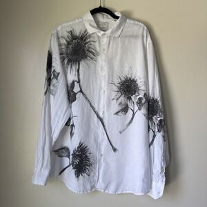 Baird McNutt Top Button Down Shirt Womens Size XL White Floral Graphic Beachy